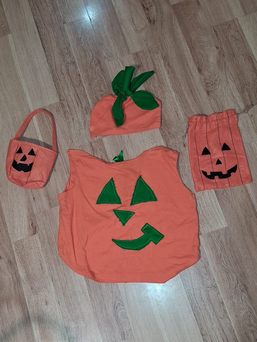 Kids Pumpkin Costume Set - Orange with Green Accents-Hand Made